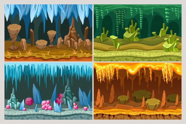 Juego de dibujos animados juego de paisajes de cueva