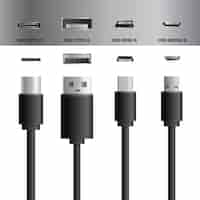 Vector gratuito juego de enchufes de cable usb