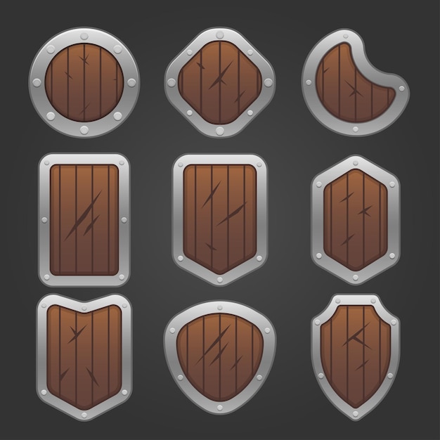 Vector gratuito juego de escudos de madera.