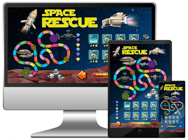 Juego espacial en la pantalla de la computadora