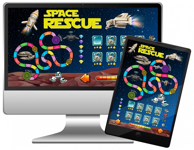 Juego espacial en la pantalla de la computadora