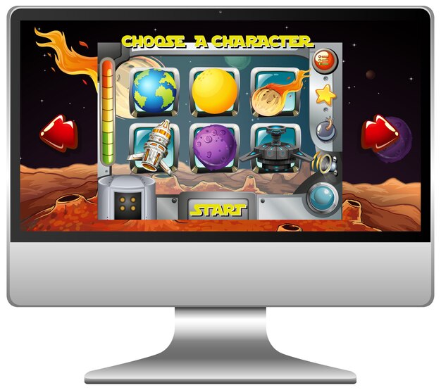Juego espacial en la pantalla de la computadora