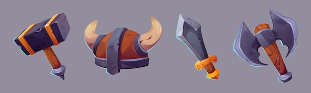 Juego de fantasía vikingo medieval rpg ui icono vectorial
