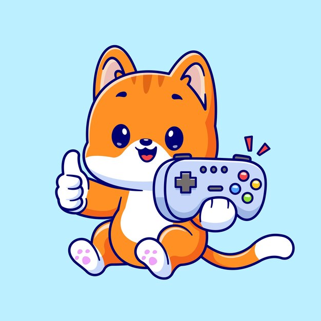 El juego de gatos lindos y los pulgares hacia arriba icono vectorial de dibujos animados ilustración tecnología animal aislada plana