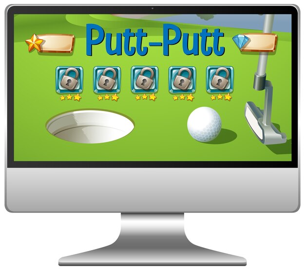 Vector gratuito juego de golf o putt putt en la pantalla de la computadora