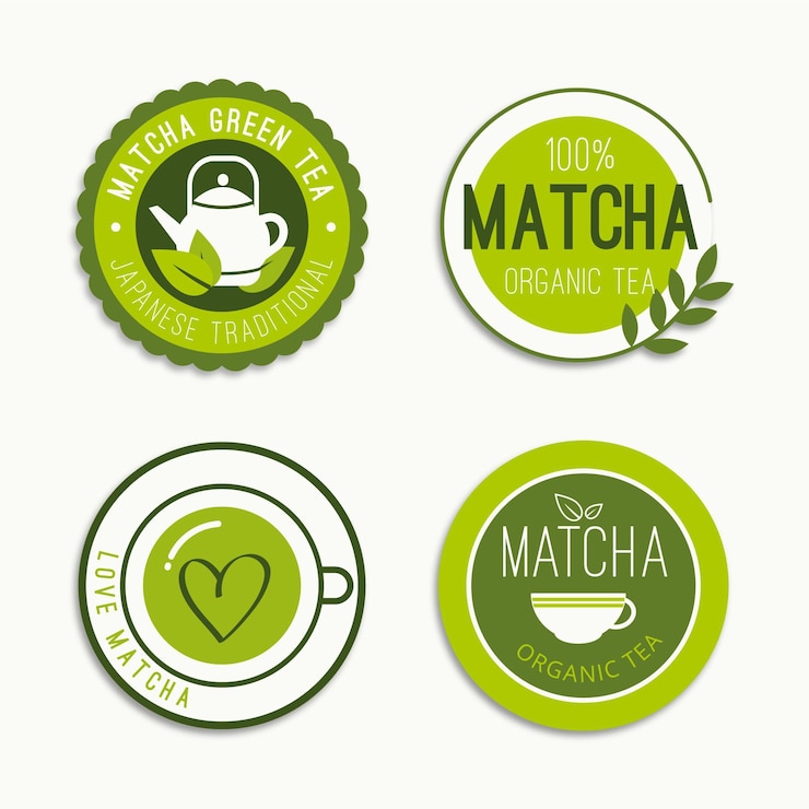 Vector gratuito juego de insignias de té matcha