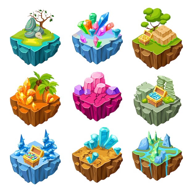 Juego isométrico de islas con piedras