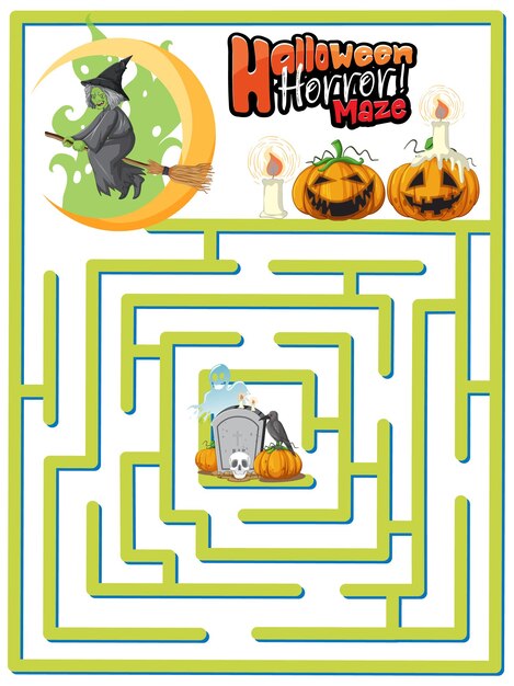 El juego de laberinto encuentra el camino de la bruja a la lápida