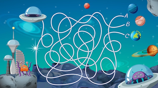 Juego de laberinto con plantilla de tema espacial