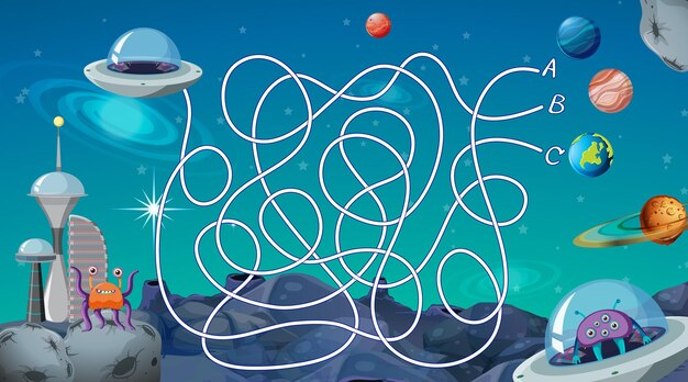 Juego de laberinto con plantilla de tema espacial