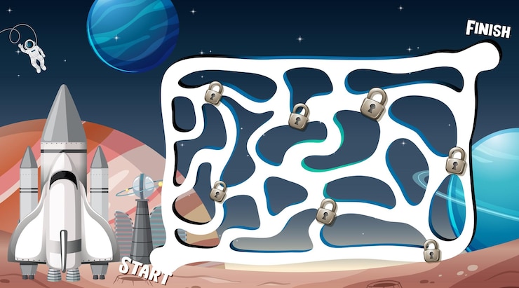 Vector gratuito juego de laberinto con plantilla de tema espacial