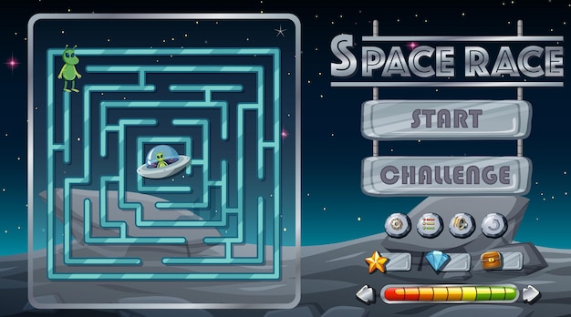 Juego de laberinto con plantilla de tema espacial