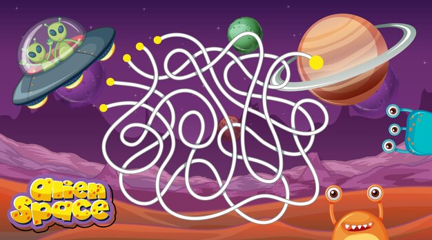 Juego de laberinto con plantilla de tema espacial
