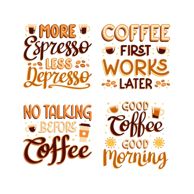 Vector gratuito juego de letras de café de escritura a mano