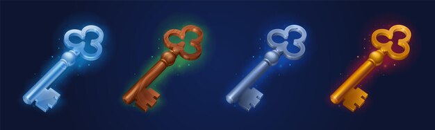 Juego de llaves de madera oro plata y piedra