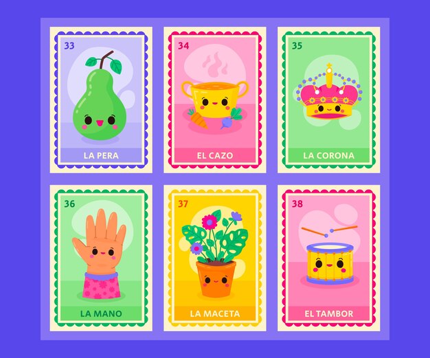 Juego de lotería mexicana dibujado a mano
