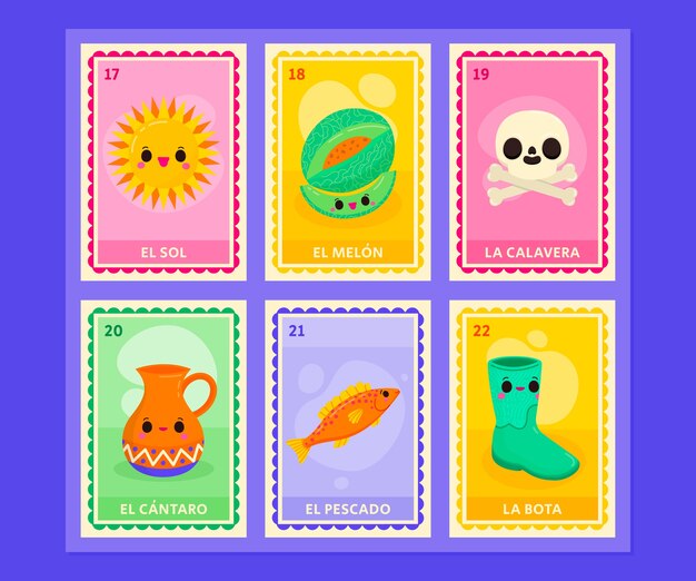 Juego de lotería mexicana dibujado a mano