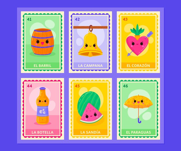 Juego de lotería mexicana dibujado a mano