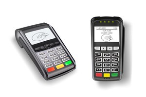 Vector gratuito juego de máquina terminal de pago para tarjetas de crédito dos lectores inalámbricos electrónicos para compras
