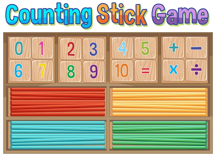 Vector gratuito juego matemático de palos de conteo coloridos