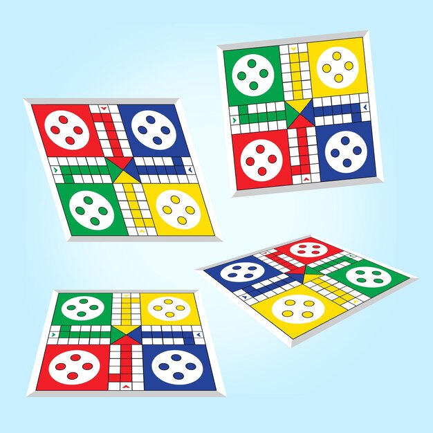 Juego de mesa Ludo en diferentes perspectivas.