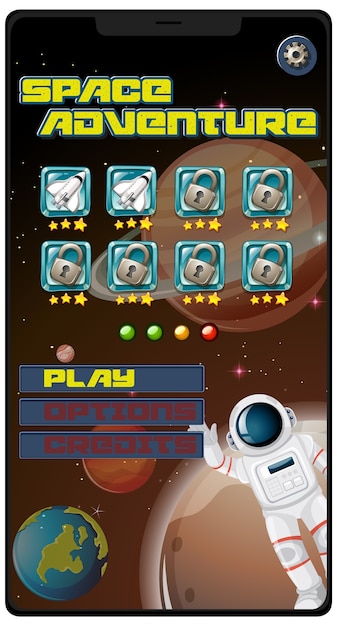 Juego de misión de aventura espacial en la pantalla de la tableta