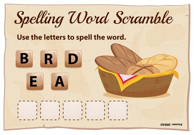 Juego de ortografía word scramble con pan de palabras