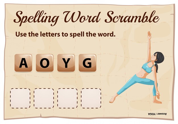 Juego de ortografía word scramble con word yoga