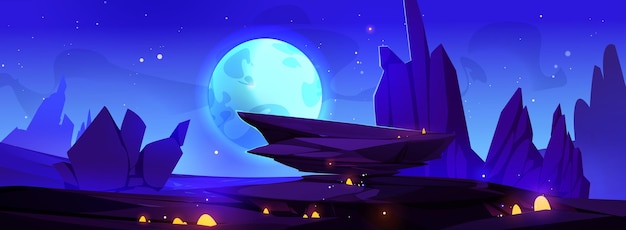 Juego paisaje de planeta alienígena con superficie púrpura