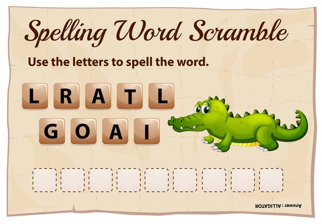 Juego de palabras de ortografía con la palabra cocodrilo