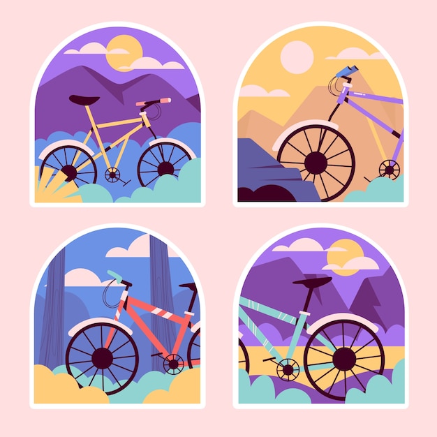 Vector gratuito juego de pegatinas de bicicleta de montaña naive