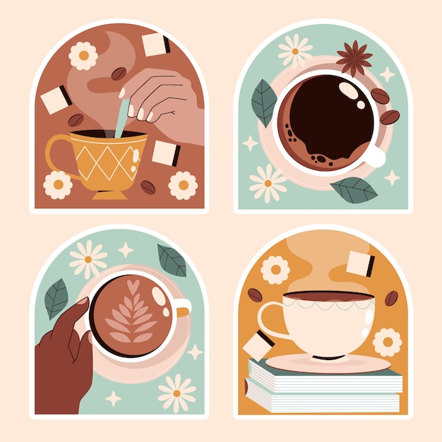 Juego de pegatinas de café ingenuo