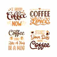 Vector gratuito juego de pegatinas de café con letras coloridas