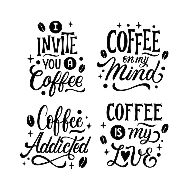 Vector gratuito juego de pegatinas de café con letras negras