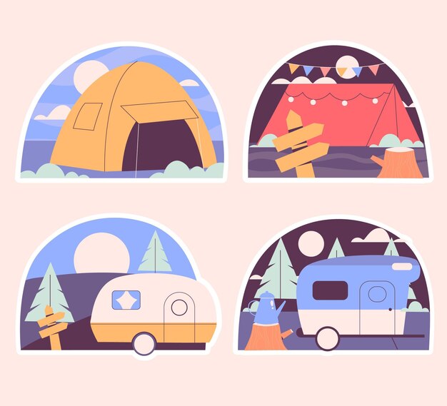 Juego de pegatinas de camping ingenuo