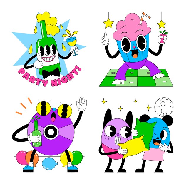 Juego de pegatinas de discoteca ácida