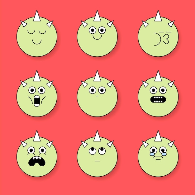 Vector gratuito juego de pegatinas emoji de monstruo con cuernos funky