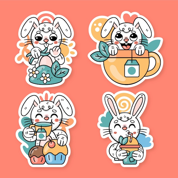 Juego de pegatinas de la hora del té de Ronnie el conejito