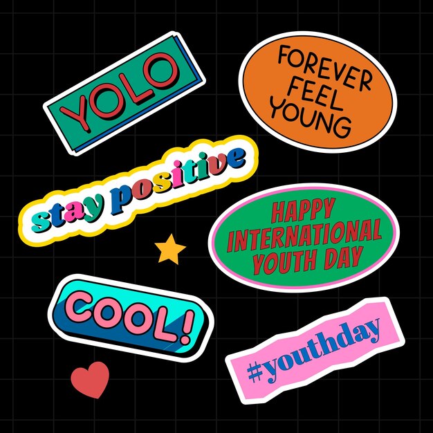 Juego de pegatinas de palabras divertidas y coloridas vect