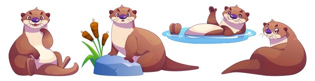 El juego de personajes de dibujos animados de nutrias divertidos