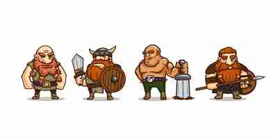 Vector gratuito juego de personajes de dibujos animados vikingos