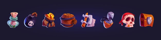 Juego pirata con iconos de dibujos animados