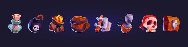 Juego pirata con iconos de dibujos animados