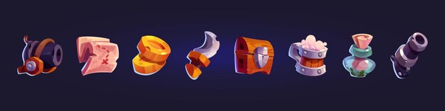 Juego pirata con iconos de dibujos animados