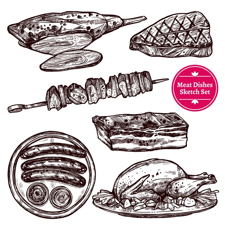 Vector gratuito juego de platos de carne