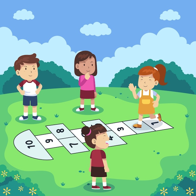 Juego de rayuela de diseño plano dibujado a mano