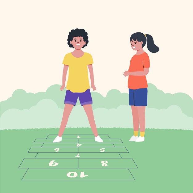Juego de rayuela de diseño plano dibujado a mano