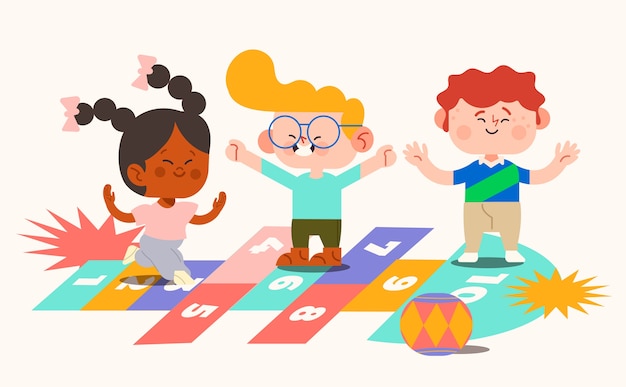 Juego de rayuela de diseño plano dibujado a mano