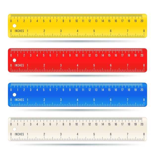 Juego de reglas escolares de colores en centímetros y pulgadas