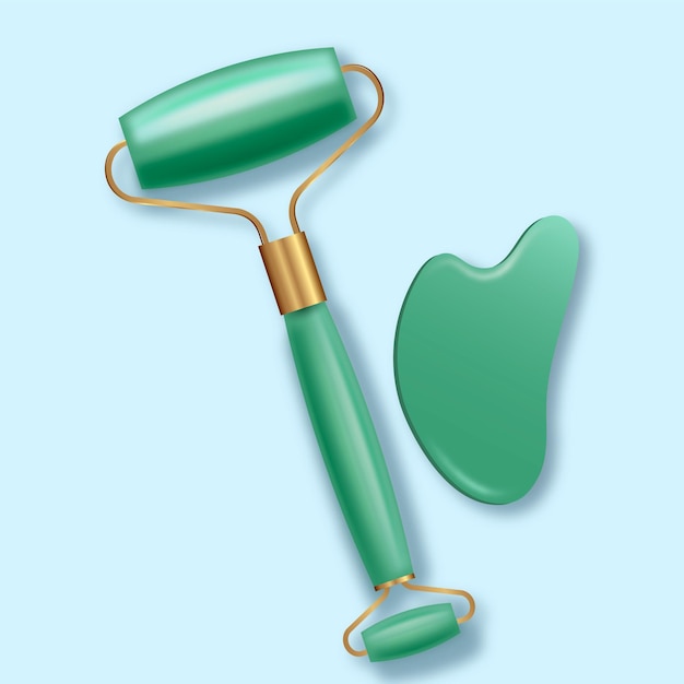 Vector gratuito juego de rodillo de jade realista y gua sha